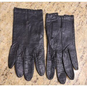 Vintage Womens Size S Black Leather Formal 7.5" Short Gloves
